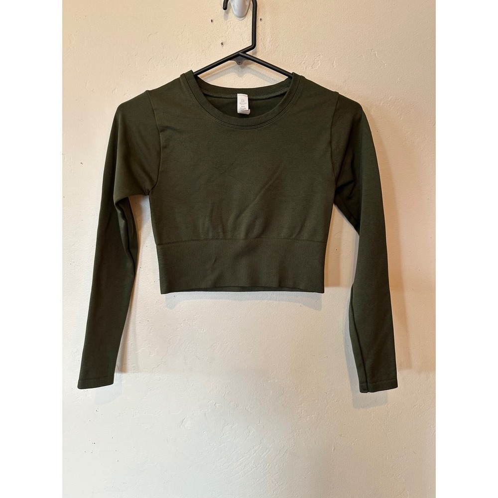 OFFLINE by Aerie Womens Olive Green Seamless Long Sleeve Crop Top XS